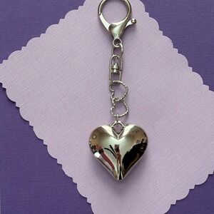 Silver Heart Purse Charm Keychain with Double Heart Link Detail